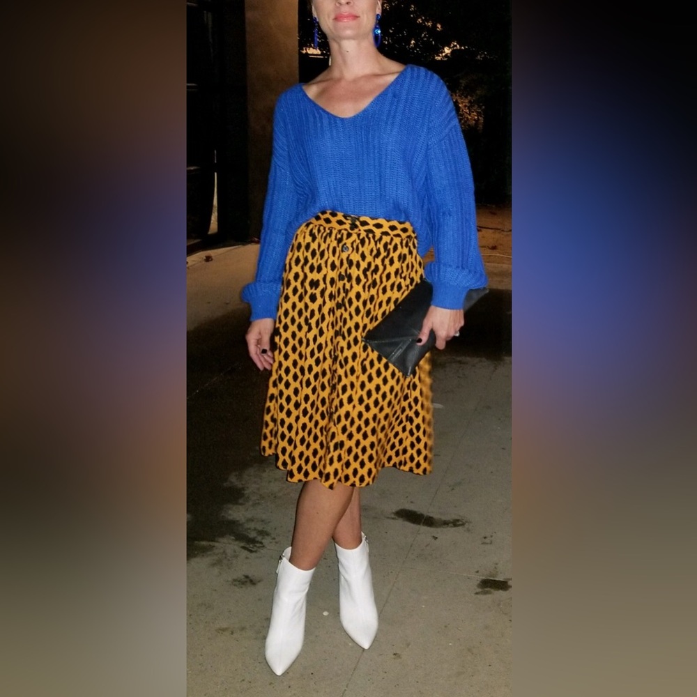 Vero Moda Yellow & Black Patterned Skater Skirt